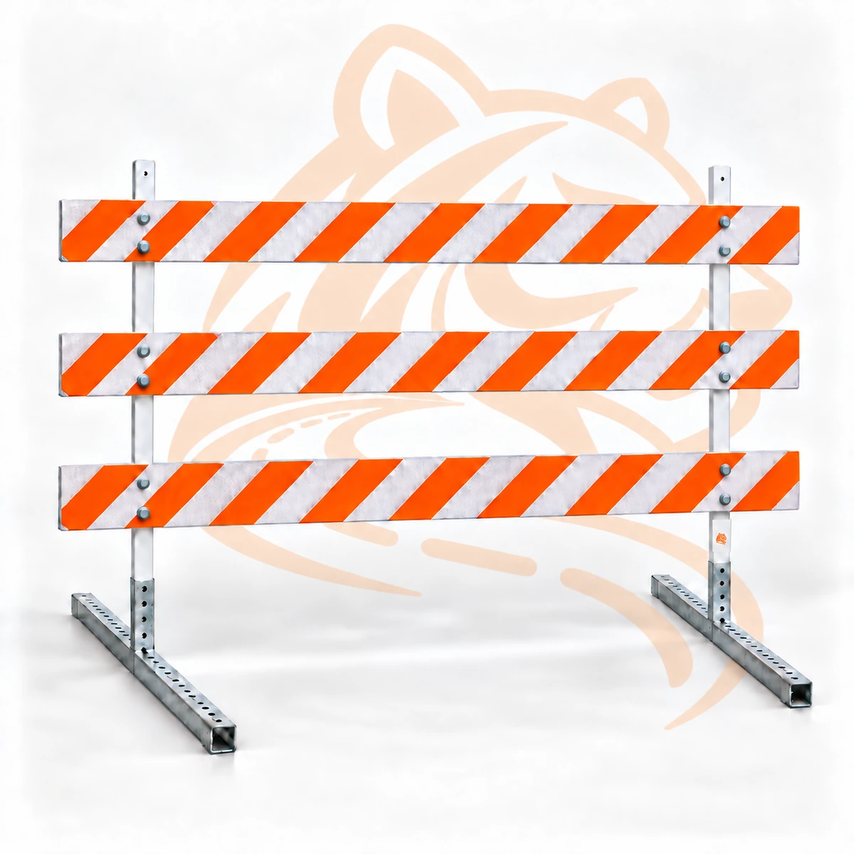 Studio render of 8FT Type 3 Barricade — Orange/White, Double Sided