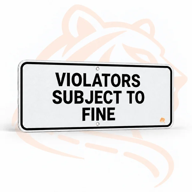 Studio render of Violators Subject to Fine Plaque — R7-8aP, 12" x 6"