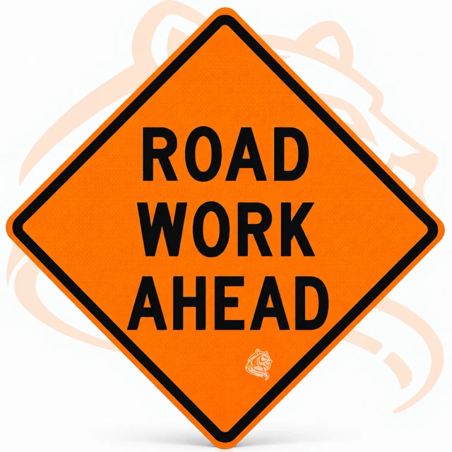 Studio render of ROAD WORK AHEAD Sign