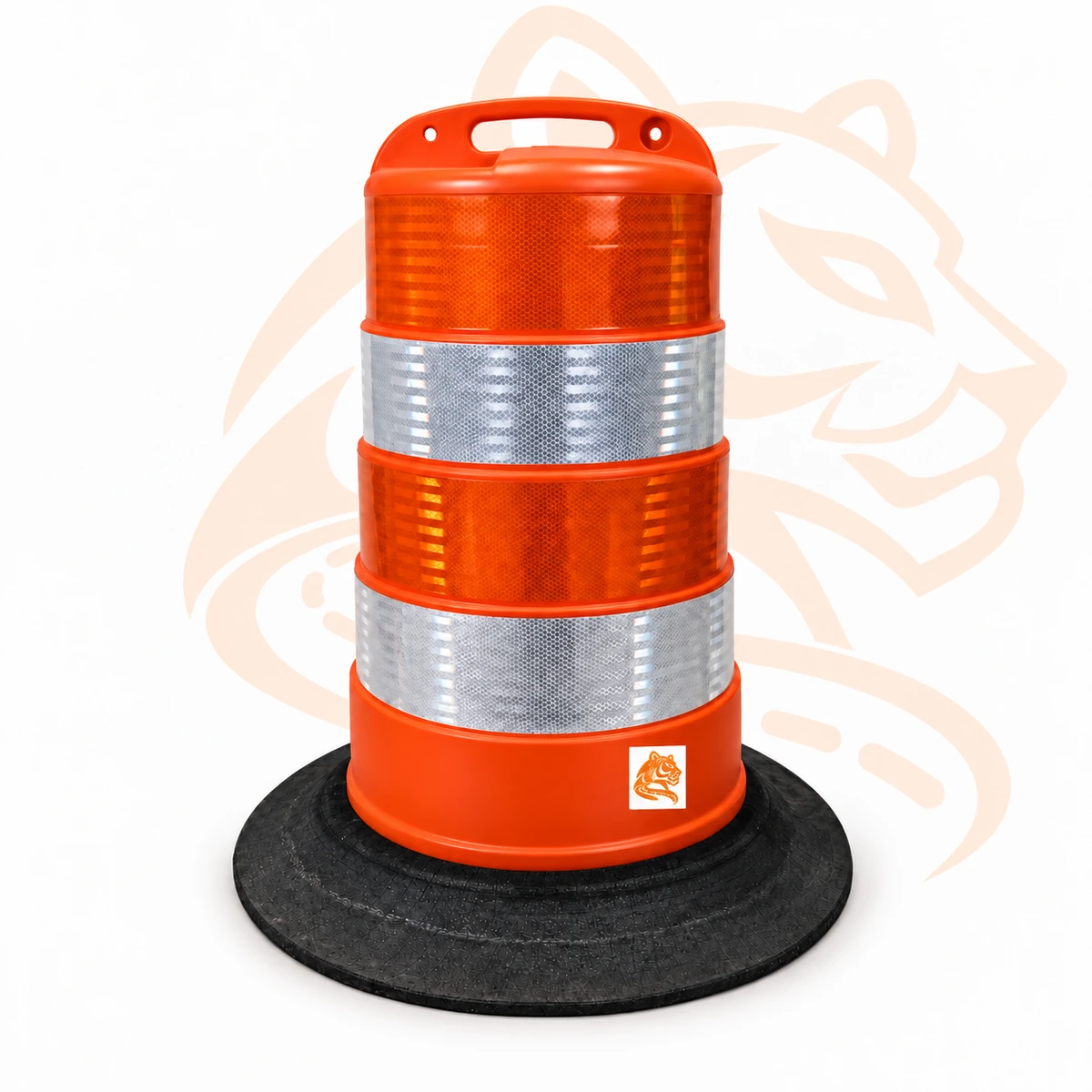 Studio render of Reflective Traffic Barrel with Rubber Base